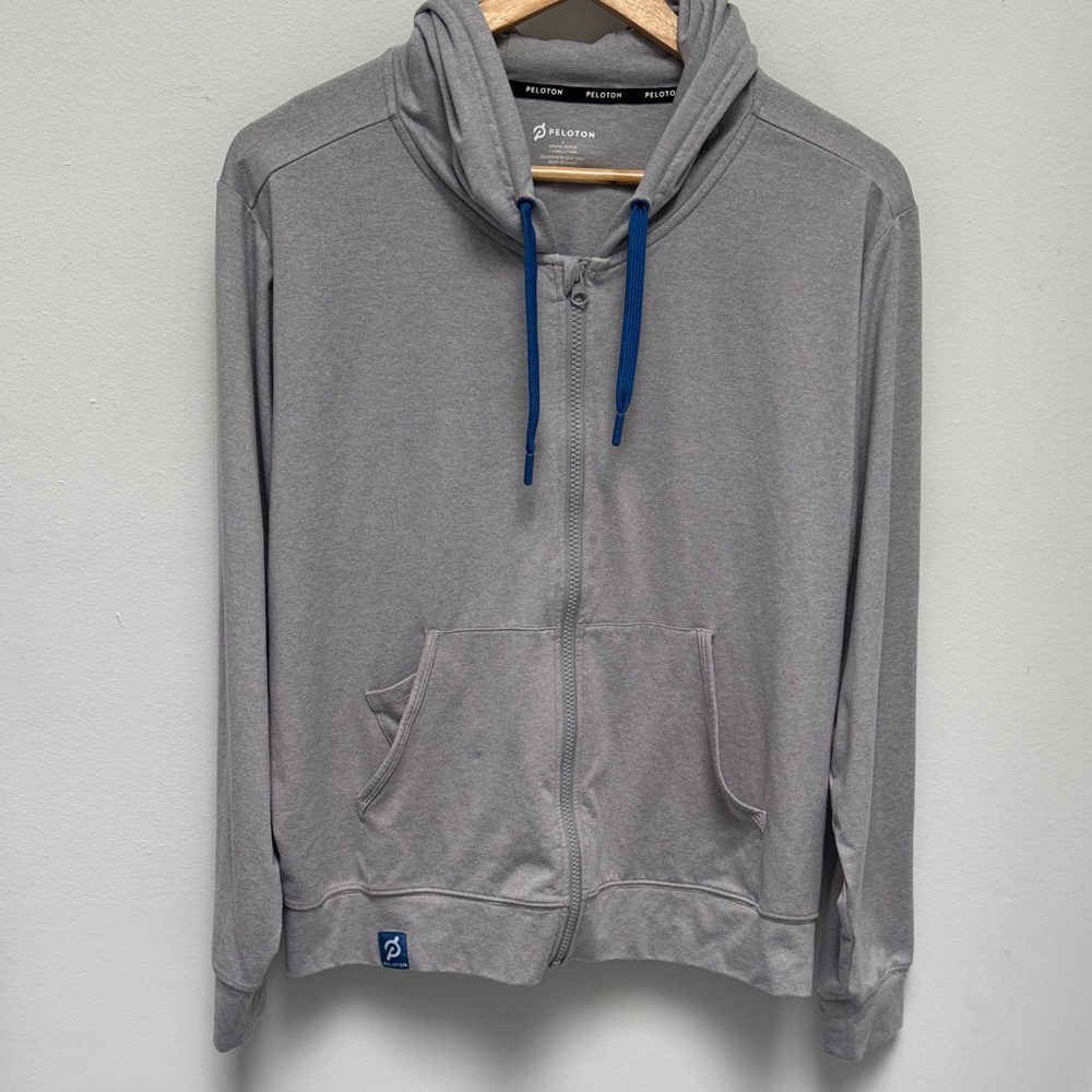 Peloton Heather Gray Hoodie with Blue Accents